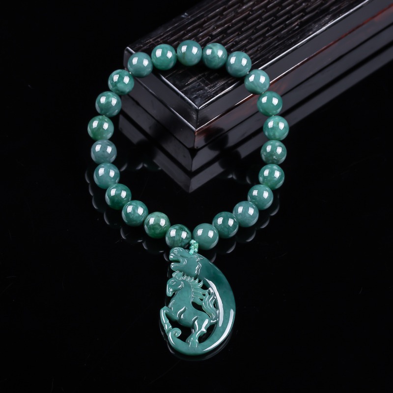 Jewelry & Watches Ltd - Natürliches Jadeit Blauwasser-Tierkreiszeichen Pferdeperlen Handgeknüpftes Armband