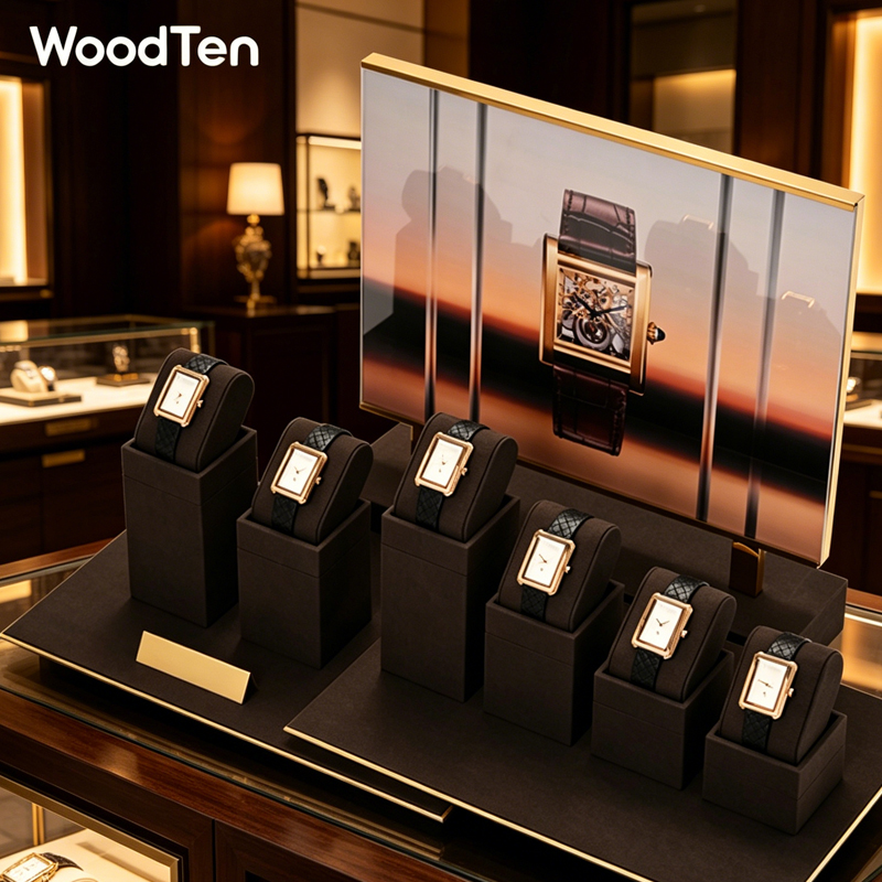 Watches Jewelry Holder - WoodTen Mikrofaser-Uhrenständer, Armbanduhrenhalter, Schmuck-Organizer, Präsentationsständer für