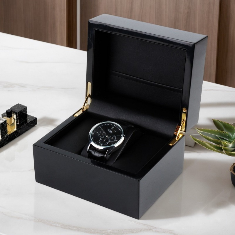 Best Jewelry Watches - Hochwertige schwarze Uhrenaufbewahrungsbox aus Holz mit