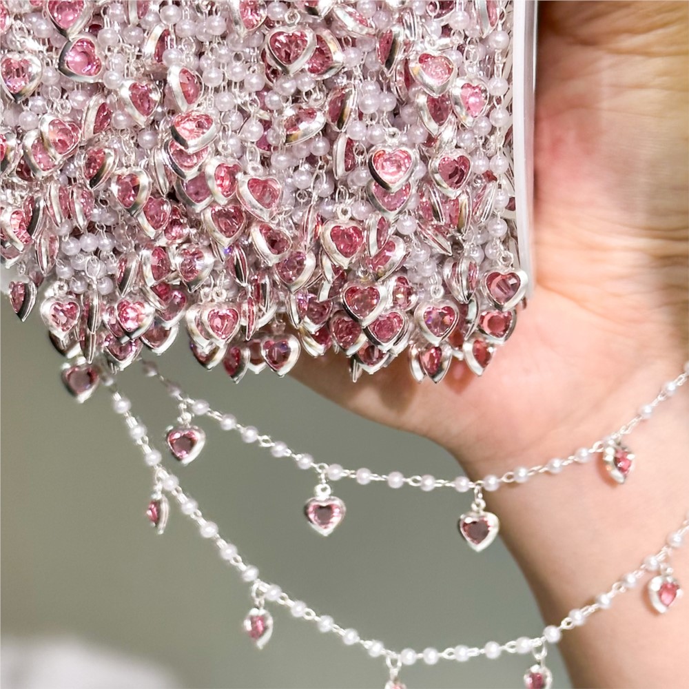 Crystal Choker Necklace - 0,5 Meter/1 Meter Rosa Kristallherz-Messingkette für