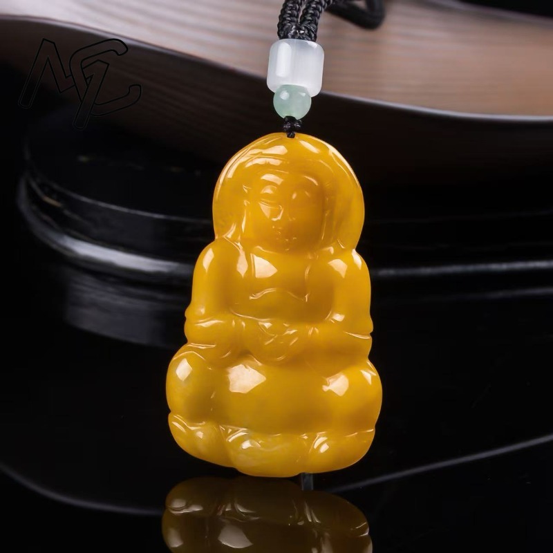 Jewelry & Watches Ltd - Echter Natürlicher Smaragd-Jade Gelber Guanyin Bodhisattva