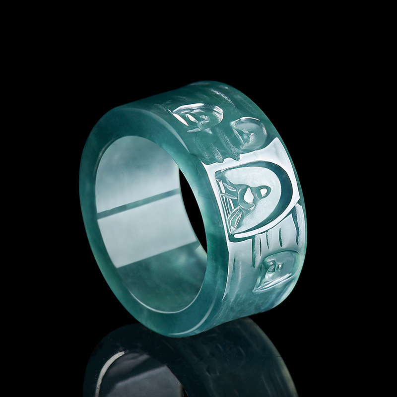 Jewelry & Watches Ltd - Natürlicher burmesischer Jadeit-Buddha-Ring, luxuriöser Edelstein-Designer-Schmuck, modischer