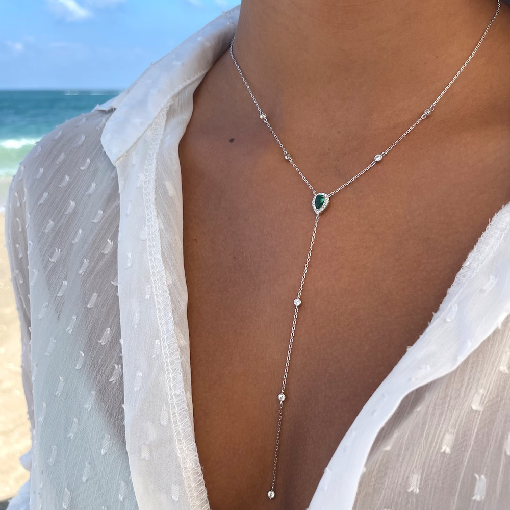 Crystal Choker Necklace - Stone fans smaragdgrüne Teardrop Lariat y